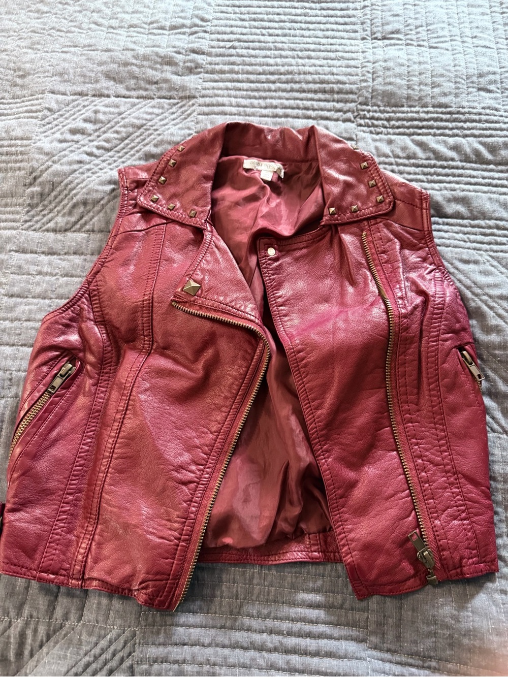 Women's Red Faux Leather Moto Vest